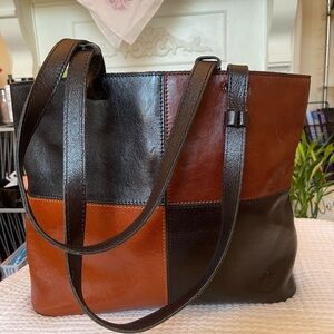 Patricia Nash Danville Tote Black/British Tan/Tan Leather With Dust Bag.